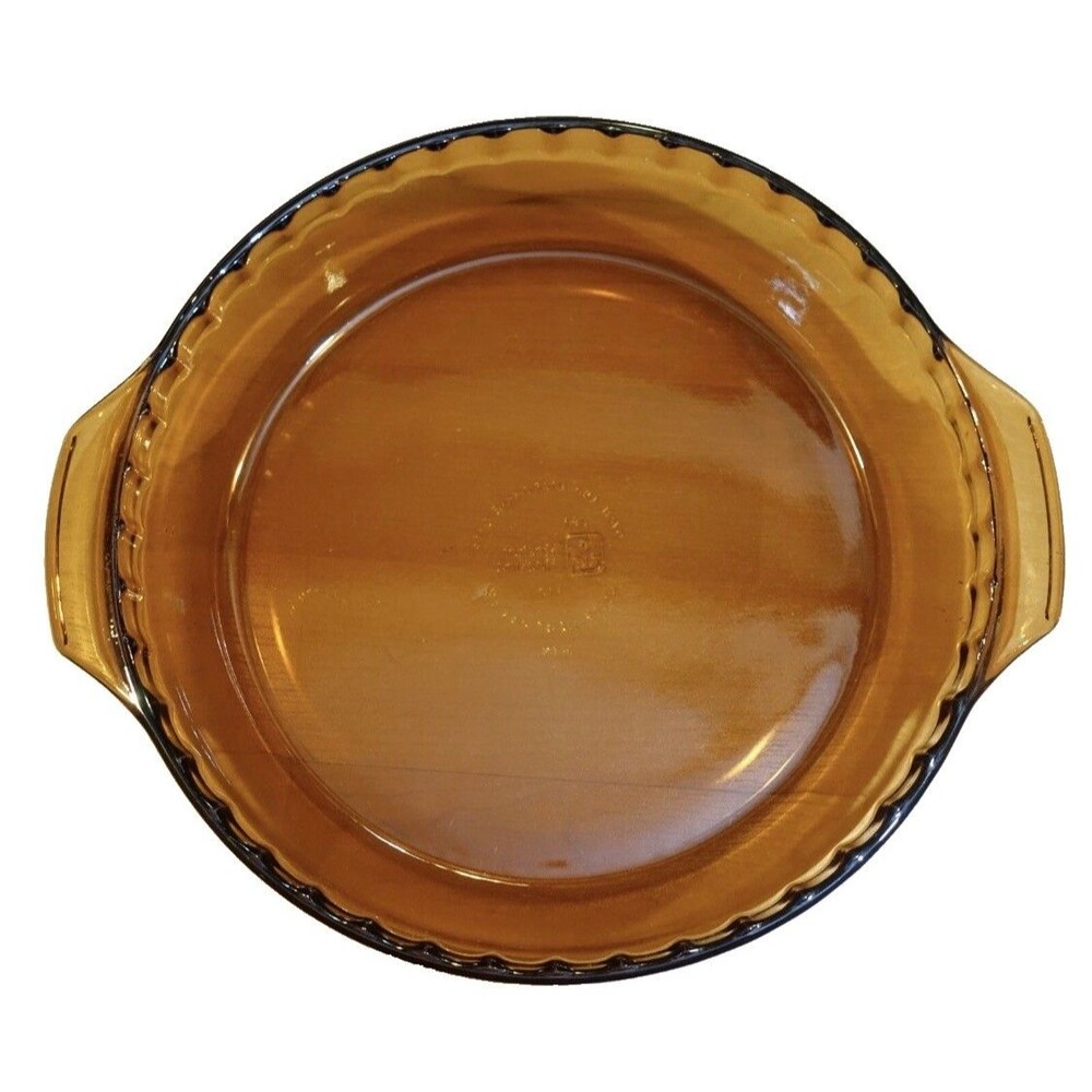 VTG Anchor Hocking 10" Amber Glass 1.5 Quart Crimped Pie Plate Baking Dish #470